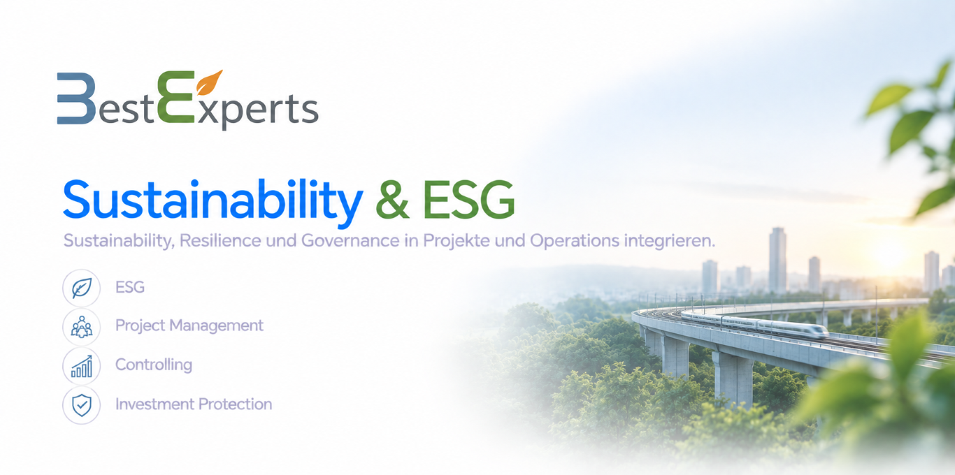 Sustainability & ESG Sustainability, Resilience und Governance in Projekte und Operations integrieren.