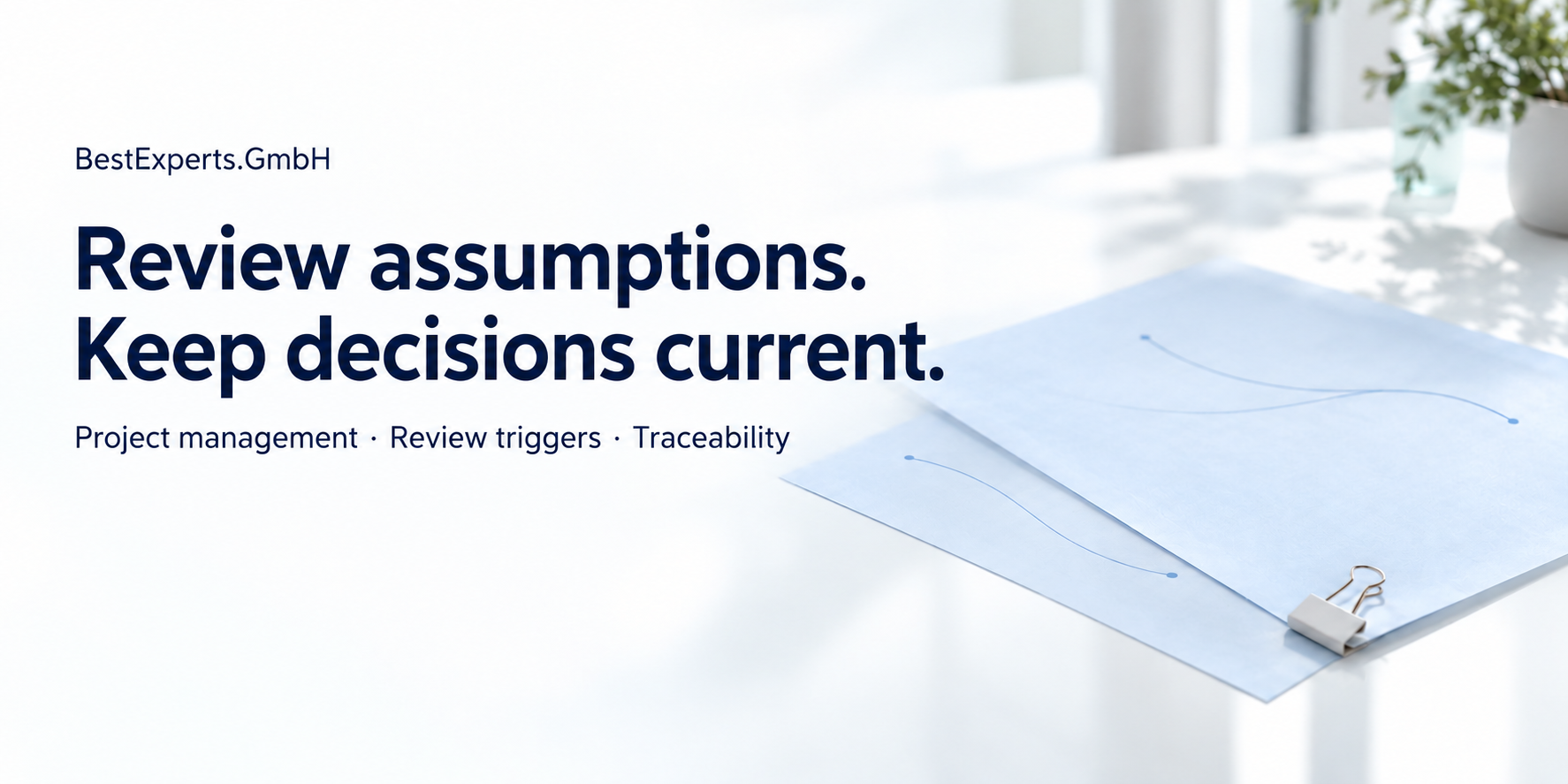 Review assumptions. Keep decisions current. Bright project documents showing dependencies.