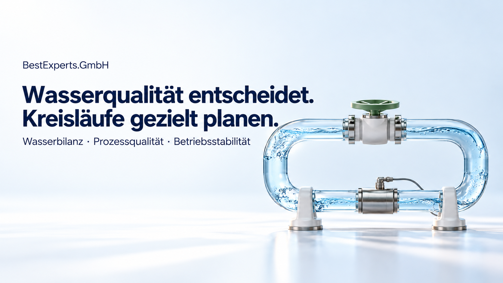 Wasserqualität entscheidet. Kreisläufe gezielt planen. Helle Illustration eines Wasserkreislaufs.