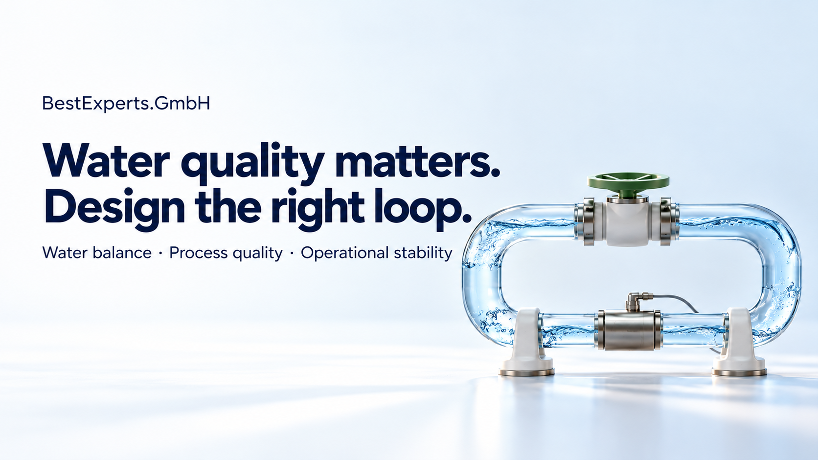 Water quality matters. Design the right loop. Bright illustration of a water recirculation loop.