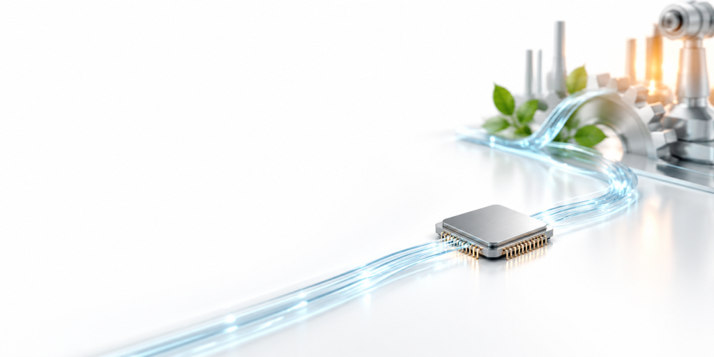 Heller Mikrochip mit dezenten grünen Elementen als Symbol für widerstandsfähige IT